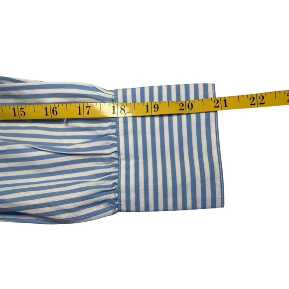 Crown & Ivy Blue White Stripe Embroidered Peplum Top Petite Medium Boho Peasant - Picture 10 of 11